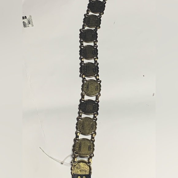 Paulith Vintage Marked Metal Conchos - Black Leather Ladies Belt 35 Inches EUC - Picture 5 of 12